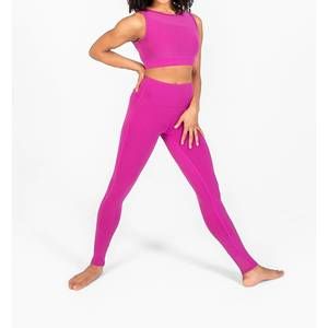 NEW BODY WRAPPERS recycled polyester legging with mesh insert in berry